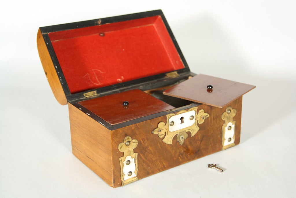 English Hobnail Tea Caddy with Bone Inlay Treasure Chest